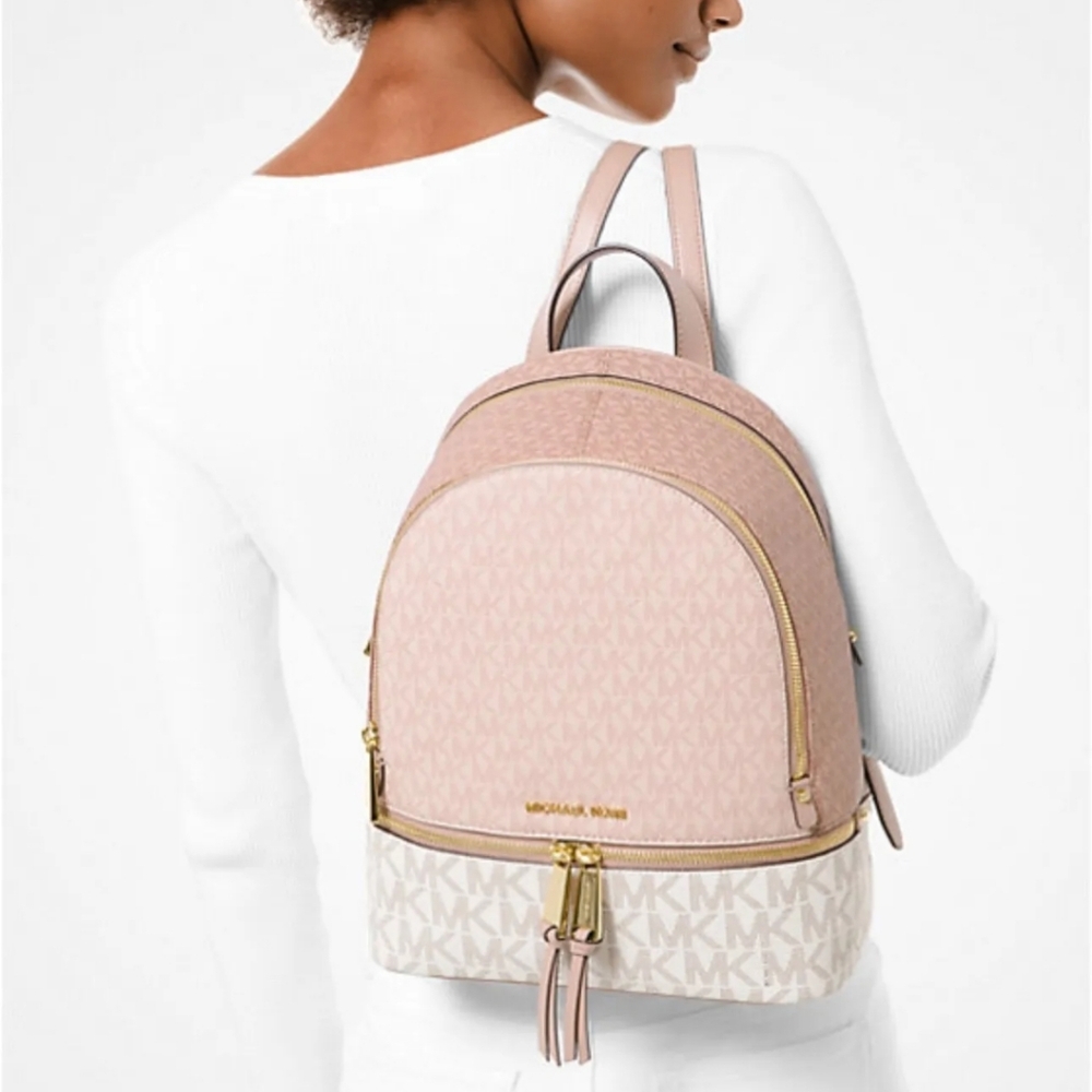 Michael Kors Rhea color block pink backpack purse